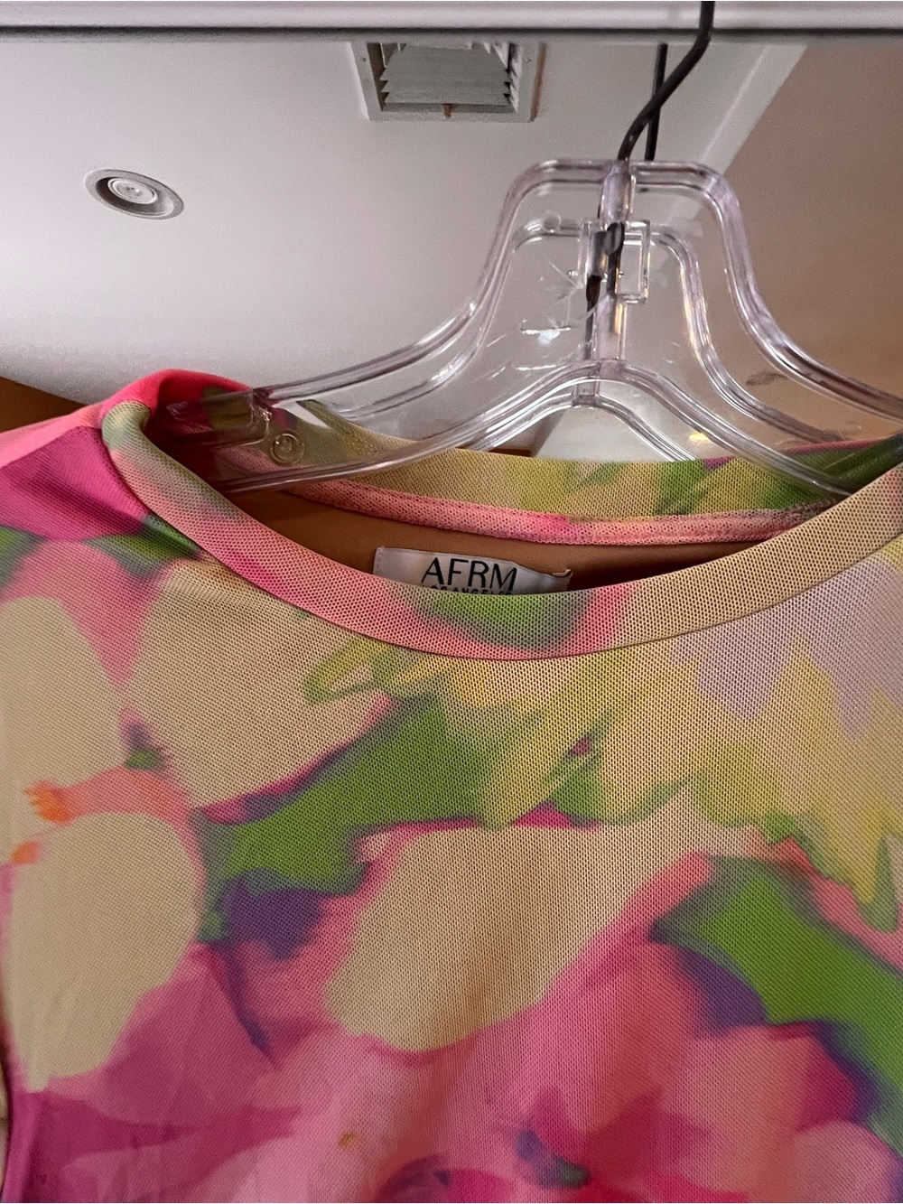 AFRM Pink Green Yellow Floral Mesh Short Sleeve Tee